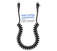 Cable USB C a USB C/Lightning en espiral Apple Carplay y Android Auto, [certificado MFi] Cable Lightning USB C para coche con sinc de datos, cable cargador USB C para iPhone 15 14 13 Android