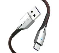 Cable USB C con luz LED de carga rápida compatible con Samsung Galaxy S24/S23/S22, S21, S20 Ultra, S10 5G, Note20/10, serie A (1,8 m, rojo/negro)