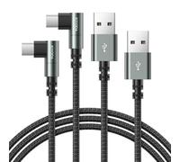 Cable USB C de 90 grados, 10 pies, paquete de 2 cables USB a USB C de carga rápida 3A, cable USB A a USB C trenzado duradero para coche, cable de carga USB C en ángulo recto para iPhone 17/16/15/Pro