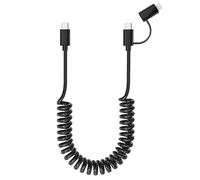 Cable USB C en Espiral PD 27W/60W para iPhone 15 [certificado MFi] 2 en 1 Cable Apple Car Play y cable Android Auto con sincronización de datos, Cable iPhone USB C Corto para iPhone/Android/Laptop
