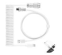 Cable USB C Espiral para Teclado Mecánico Gaming con Conector de Aviador Metálico Desmontable, Cable Teclado Espiral Tipo C a USB A, Compatible con Coiled Cable para Jugadores Profesionales, Blanco