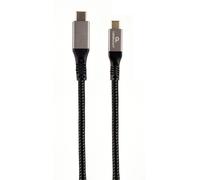 Cable USB C Gembird CCBP-USB3-CMCM100-1.5M 20Gbps 100W PD 1,5m Algodón Trenzado Negro/Plata
