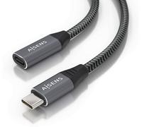 Cable Alargador USB 3.2 Aisens A107-0760/ USB Tipo-C Macho - USB Tipo-C Hembra/ Hasta 100W/ 20Gbps/ 50cm/ Gris
