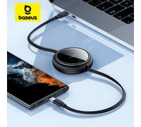 Cable USB C retráctil Baseus de 100W para MacBook iPad Cable de cargador rápido para iPhone 17 16 Plus Pro Max tipo C para Xiaomi Samsung Blue 100W