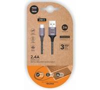 Cable USB-C TECH ONE TECH TEC2023 2m 2.4A Trenzado Nylon Gris