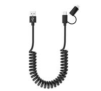Cable USB C y Lightning 2 en 1 en Espiral para iPhone 15 [MFi y 3A y Datos] USB A a USB C Lightning Apple Carplay y Android Auto Cable de carga corto para iPhone 15/14/13/12/11/Android/Huawei/Galaxy