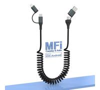 Cable USB C y Lightning 4 en 1 para Apple Carplay y Android Auto, [certificado MFI] Cable en espiral Lightning PD 60 W Carga rápida y sincronización de datos Compatible con iPhone 16/15/14/13/12