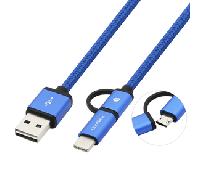 CoolBox COO-CAB-U2MC-GR - Cable 2 en 1 microUSB y USB-C, trenzado y resistente, conectores reversibles, azul