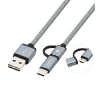 Coolbox Multi USB 2.0 MicroUSB / USB-C 1m Gris - Cable