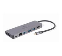 Concentrador USB Gembird A-CM-COMBO5-05 Type-C 3xUSB 3.1 HDMI 4K LAN SD 100W PD Carcasa Metal