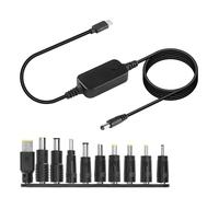 Cable USB genérico, cable DC, tipo C a DC Charging Wire with Adjustable Voltage Output, Fast Energy Converter Adapter, 10 Tip Connector Set for Tablets Phones Devices, Black