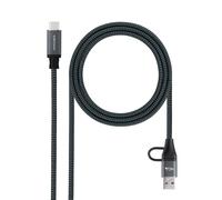 Nanocable Cable USB 3.2 Gen2x2 20Gbps - 5A/100W, USB-C+USB-A a USB-C, 3 m Gris/Negro