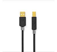 Cable USB Nedis | USB 2.0 | Conector USB-A | Conector USB-B | 480 Mbps | chapado en oro | 2,00 m | redondo | PVC | antracita | embalaje con ventana