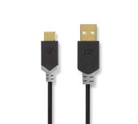 Cable USB Nedis | USB 2.0 | Conector USB-A | Conector USB-C™ | 480 Mbps | chapado en oro | 1,00 m | redondo | PVC | antracita | embalaje con ventana
