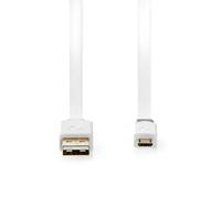 Cable USB Nedis | USB 2.0 | Conector USB-A | Conector USB Micro-B | 480 Mbps | chapado en oro | 1,00 m | plano | PVC | blanco | embalaje con ventana