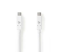 Cable USB Nedis | USB 3.2 Gen 2 | USB-C™ macho |USB-C™ macho - 100 W | 4K@60Hz | 10 Gbps | Niquelado | 1,00 m | Redondo | PVC | Blanco| Caja