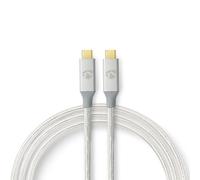 Cable USB Nedis | USB 3.2 Gen 2x2 | Conector USB-C™ | 20 Gbps | Dorado | 1,00 m | redondo | trenzado / nailon | plateado | embalaje con ventana de visualización