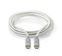 Cable USB Nedis | USB 3.2 Gen 2x2 | Conector USB-C™ | 4K@60Hz | 20 Gbps | Dorado | 2,00 m | redondo | trenzado / nailon | plateado | embalaje con ventana de visualización