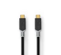 Cable USB Nedis | USB 3.2 Gen 2x2 | Conector USB-C™ | USB-C™ Conector | 4K@60Hz | 20 Gbps | Dorado | 2,00 m | redondo | PVC | plateado | embalaje con ventana de visualización