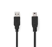 Cable USB | USB 2.0 | USB-A macho | USB Mini-B de 5 pines macho | 480Mbps | Niquelado | 5,00 metros | Redondo | PVC | Negro | Etiqueta