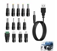 Câble USB Vers DC 13 en 1, Adaptateur USB Vers DC con 13 Puntas Intercambiables, Câble D'alimentation USB para Router, Philips Hue Hub, Afeitadora, Tiras LED, TV Box, Mini Ventilador, Cámara