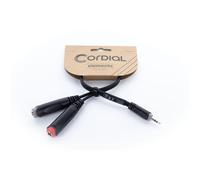 Cable Y con tirantes mini-jack estéreo / 2 conectores mono hembra, 30 cm