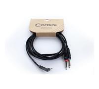 Cable Y con tirantes mini-jack estéreo acodado / 2 conectores mono 1,5 m