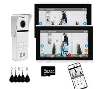 Cableado Apartamento Video Portero Sistema 2 Unidades 10 Pulgadas Monitor Táctil Inalámbrico WiFi Video Timbre Sistema,Video Portero Kit,3 en 1 Desbloquear (1 Timbre Blanco + 2 Pantallas Plateadas)
