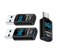 Cablecc 3 unidades/lote 10Gbps USB-C pantalla LED inteligente tipo C USB-C a USB 3.2 tipo A adaptador de datos corriente voltaje de carga rápida probador detector