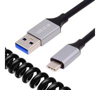 cablecc Cable alargador USB 3.0 tipo A macho a USB C macho OTG de 5 Gbps, cable en espiral elástico para teléfono de disco duro, 100 cm