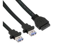 cablecc Cable de datos ultradelgado plano doble USB 3.0 hembra tipo A a placa base, con cabezal de 20 pines y 19 pines, 50 cm