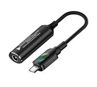 cablecc - Cable de entrada de CC de 5,5 x 2,1 mm a salida USB-C con pantalla LED inteligente. Admite carga rápida PD de 20 V/7 A para portátiles, teléfonos y tabletas.