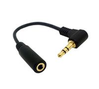 cablecc Cable de extensión de audio estéreo macho a hembra de 3,5 mm, 3 polos, 10 cm, color negro, ángulo recto de 90 grados