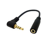 cablecc Cable de extensión de audio estéreo macho a hembra de 3,5 mm, 4 polos, 10 cm, color negro, ángulo recto de 90 grados