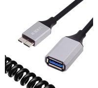 cablecc Cable de extensión OTG de 100 cm con conector Micro-USB3.0 host a USB3.0 tipo A en espiral elástica de 5 Gbit/s para discos duros, teléfonos, cámaras de datos