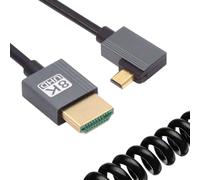 cablecc Cable en espiral extensible 8K 60 Hz Micro HDMI tipo D 2.1 macho a HDMI macho en ángulo izquierdo para HDTV, ordenador, monitor de portátil, 100 cm