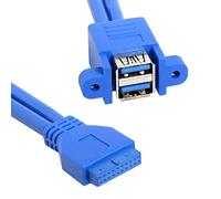 cablecc Cable USB 3.0 hembra apilable tipo panel a placa base de 20 pines, doble puerto, 50 cm