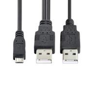 cablecc Conector dual tipo A USB 2.0 macho a micro USB macho de 5 pines cable de datos de alimentación extra compatible con unidad de disco SSD cámara MP4 (60 cm)