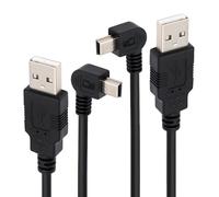 cablecc Juego de 2 cables de datos de alimentación mini USB tipo B macho de 50 cm a USB 2.0 macho en ángulo de 90 grados a USB 2.0 macho