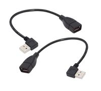 cablecc Juego de 2 cables de extensión USB 2.0 tipo A macho en ángulo izquierdo y derecho a USB hembra de 90 grados, 20 cm