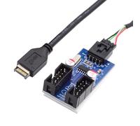 cablecc USB 3.1 Tipo-E Encabezado de panel frontal Cable macho Host a USB 2.0 Placa base 4 pines con pestillo 1 a 2 Cable de dispositivo concentrador de 9 pines