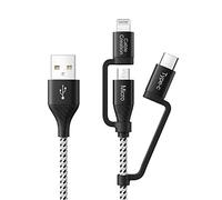 CableCreation Cable de carga múltiple de 4 pies, 3 en 1 Lightning/USB-C/Micro USB [MFi Cetificed], cable de sincronización de datos de carga USB trenzado para iPhone, iPad, Samsung, Pixel, teléfonos móviles y tabletas Android, más