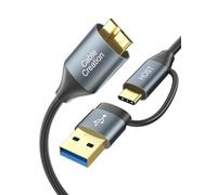 CableCreation Cable de disco duro USB C de 4 pies, 5 Gbps USB A/C a Micro B, compatible con iPhone 15/16 Series, WD, disco duro externo Seagate, cámara, gris