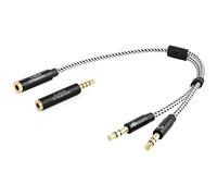 CableCreation - Cable divisor de audio, corto, para auriculares y micrófono, hembra de 3,5 mm a macho dual de 3,5 mm, con conector de 3,5 mm de audio universal, CTIA a OMTP