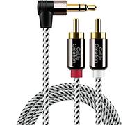 CableCreation Cable RCA, ángulo de 3,5mm Jack a 2 x RCA Plug, RCA a Jack Stereo Y-Splitter Cable para Smartphones, MP3, tabletas, receptor estéreo, coche, altavoces, HDTV etc. 10FT/ 3M
