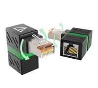 CableGeeker Paquete de 2 adaptadores Ethernet de ángulo recto Cat6A giratorio de 360° de 10 Gbps, conector macho a hembra RJ45 de 90 grados para red doméstica de oficina, adaptador de cable de