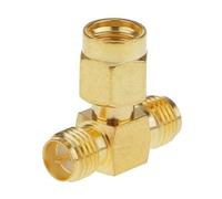 CABLEPELADO Adaptador triple T RF RP-SMA hembra a 2x RP-SMA Macho | RP-SMA hembra a 2 RP-SMA macho | 50 ohmios | Latón | Chapado en Oro