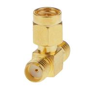 CABLEPELADO Adaptador Triple T RP-SMA Macho a 2X RF RP-SMA Hembra | RP-SMA Macho a 2 RP-SMA Hembra | 50 ohmios | Latón | Chapado en Oro