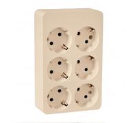 CABLEPELADO Base Rectangular de 6 Tomas con TT Lateral | sin Cable | Resistencia al Impacto: IK07 | 16A 250V | Policarbonato | 160 mm Largo x 100 mm Ancho x 45 mm Fondo | Beige | 6 Tomas
