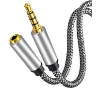 CABLEPELADO Cable alargador Jack 3.5 mm con microfono 4 Pines, Alargador Auriculares 3.5mm, Macho a Hembra, Compatible con Compatible con PS5 / PS4, Cascos, Altavoz, PC, Móvil, Nylon, 2 metros